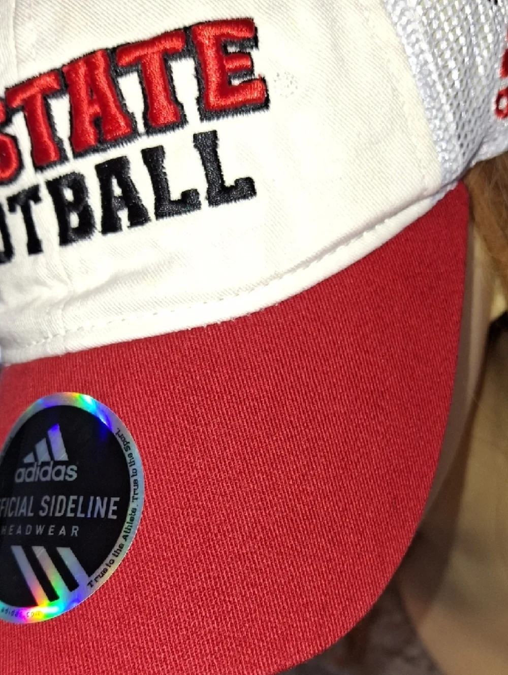 Y2K Adidas Red and White NC STATE Football Mesh Back Cap